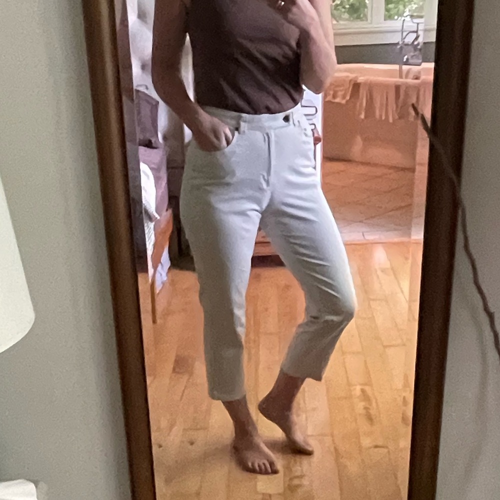 Vintage Lizwear 90s High Rise Crop Straight Leg Ivory Capris Pants Sz 6